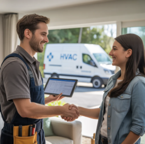 HVAC Expert Shaking Womens Hand